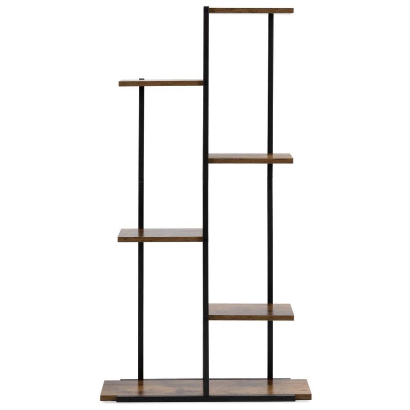 Casa si Gradina - Mobilier - Biblioteci si rafturi - Biblioteci - Etajera cu 6 rafturi din metal si MDF, 60x20x113 cm, negru si maro - Infinity.ro