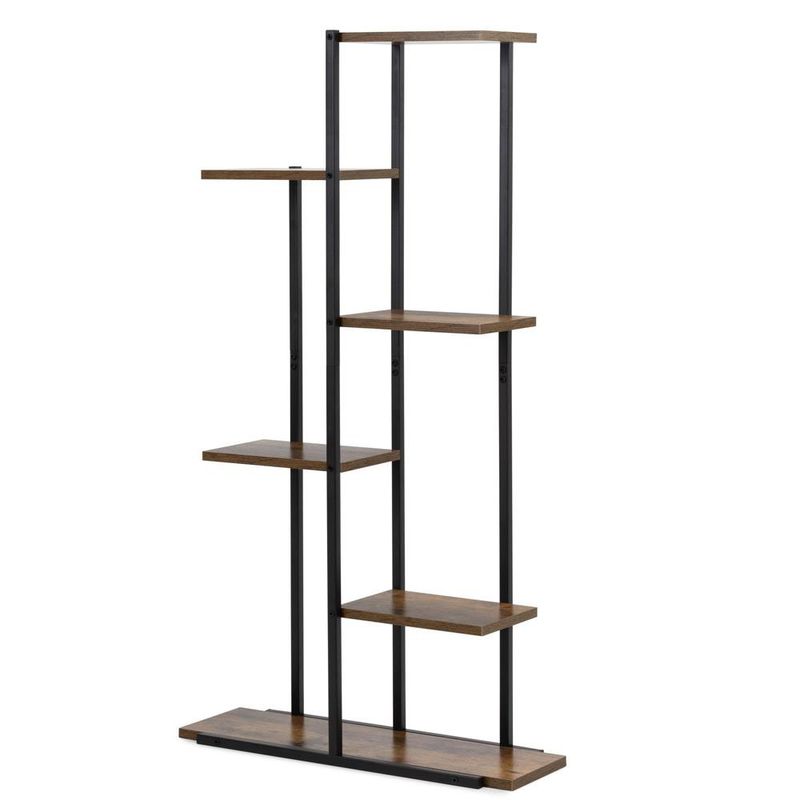 Casa si Gradina - Mobilier - Biblioteci si rafturi - Biblioteci - Etajera cu 6 rafturi din metal si MDF, 60x20x113 cm, negru si maro - Infinity.ro