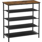 Casa si Gradina - Mobilier - Dulapuri si sifoniere - Dulapuri pantofi - Suport pantofi 75x30x91 cm, 5 niveluri, rafturi textile si blat PAL, cadru metalic, maro rustic si negru - Infinity.ro