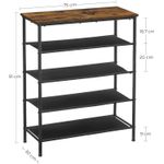 Casa si Gradina - Mobilier - Dulapuri si sifoniere - Dulapuri pantofi - Suport pantofi 75x30x91 cm, 5 niveluri, rafturi textile si blat PAL, cadru metalic, maro rustic si negru - Infinity.ro