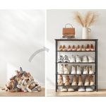Casa si Gradina - Mobilier - Dulapuri si sifoniere - Dulapuri pantofi - Suport pantofi 75x30x91 cm, 5 niveluri, rafturi textile si blat PAL, cadru metalic, maro rustic si negru - Infinity.ro