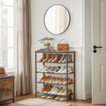 Casa si Gradina - Mobilier - Dulapuri si sifoniere - Dulapuri pantofi - Suport pantofi 75x30x91 cm, 5 niveluri, rafturi textile si blat PAL, cadru metalic, maro rustic si negru - Infinity.ro