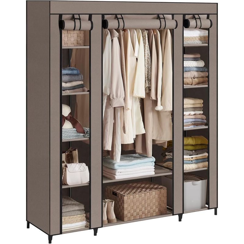 Casa si Gradina - Mobilier - Dulapuri si sifoniere - Dulapuri - Garderoba din material textil, dulap portabil, cu rafturi si sina de agatat, 150x45x175cm, taupe - Infinity.ro