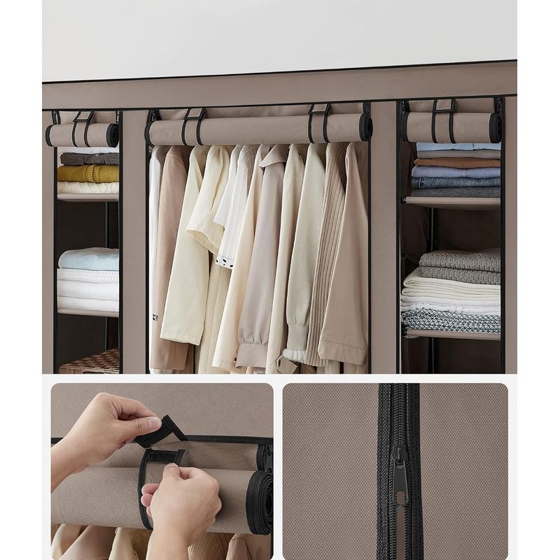 Casa si Gradina - Mobilier - Dulapuri si sifoniere - Dulapuri - Garderoba din material textil, dulap portabil, cu rafturi si sina de agatat, 150x45x175cm, taupe - Infinity.ro