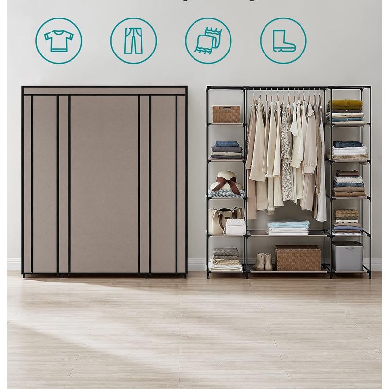 Casa si Gradina - Mobilier - Dulapuri si sifoniere - Dulapuri - Garderoba din material textil, dulap portabil, cu rafturi si sina de agatat, 150x45x175cm, taupe - Infinity.ro