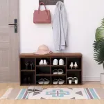Casa si Gradina - Mobilier - Biblioteci si rafturi - Biblioteci - Banca pentru hol cu suport pentru pantofi, 10 compartimente, cu perna, 104x48x30cm, maro rustic - Infinity.ro