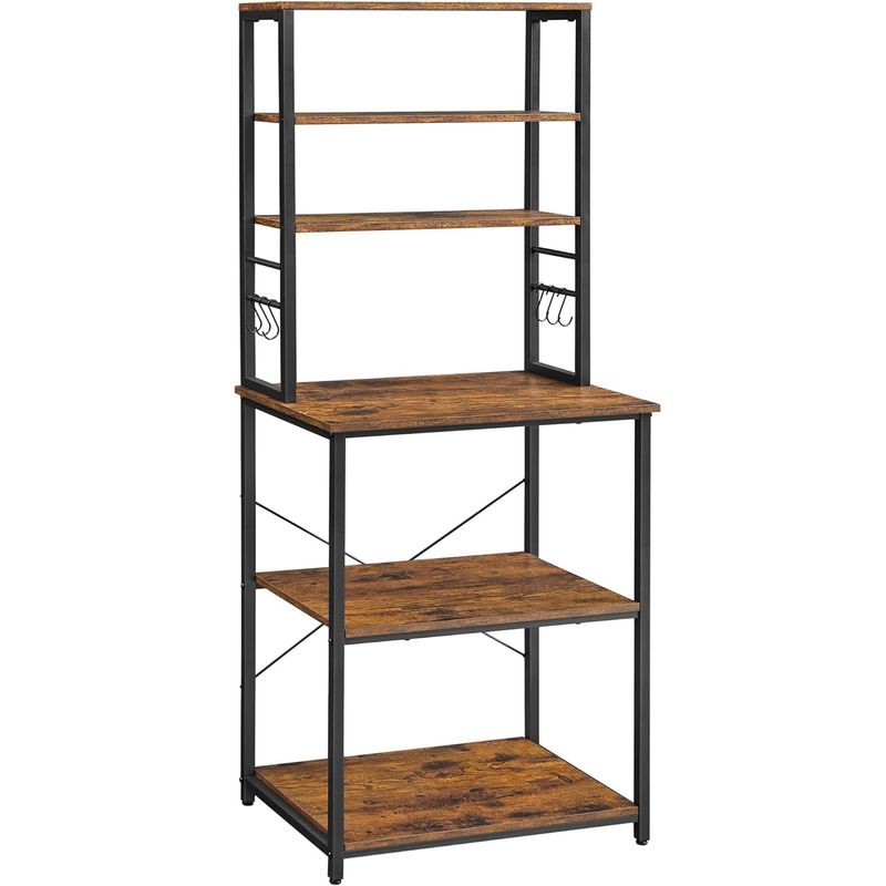 Casa si Gradina - Mobilier - Biblioteci si rafturi - Biblioteci - Raft de bucatarie, spatiu cuptor cu microunde, 6 rafturi, 40x60x167cm, maro rustic si negru - Infinity.ro