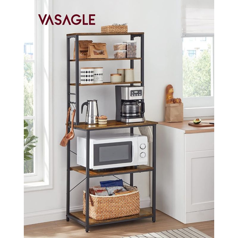 Casa si Gradina - Mobilier - Biblioteci si rafturi - Biblioteci - Raft de bucatarie, spatiu cuptor cu microunde, 6 rafturi, 40x60x167cm, maro rustic si negru - Infinity.ro