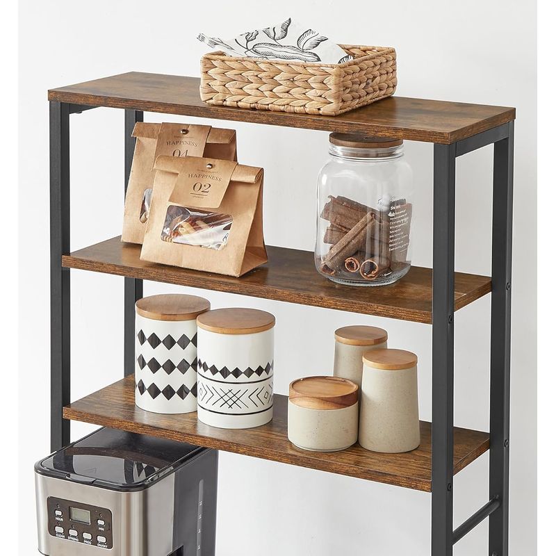 Casa si Gradina - Mobilier - Biblioteci si rafturi - Biblioteci - Raft de bucatarie, spatiu cuptor cu microunde, 6 rafturi, 40x60x167cm, maro rustic si negru - Infinity.ro