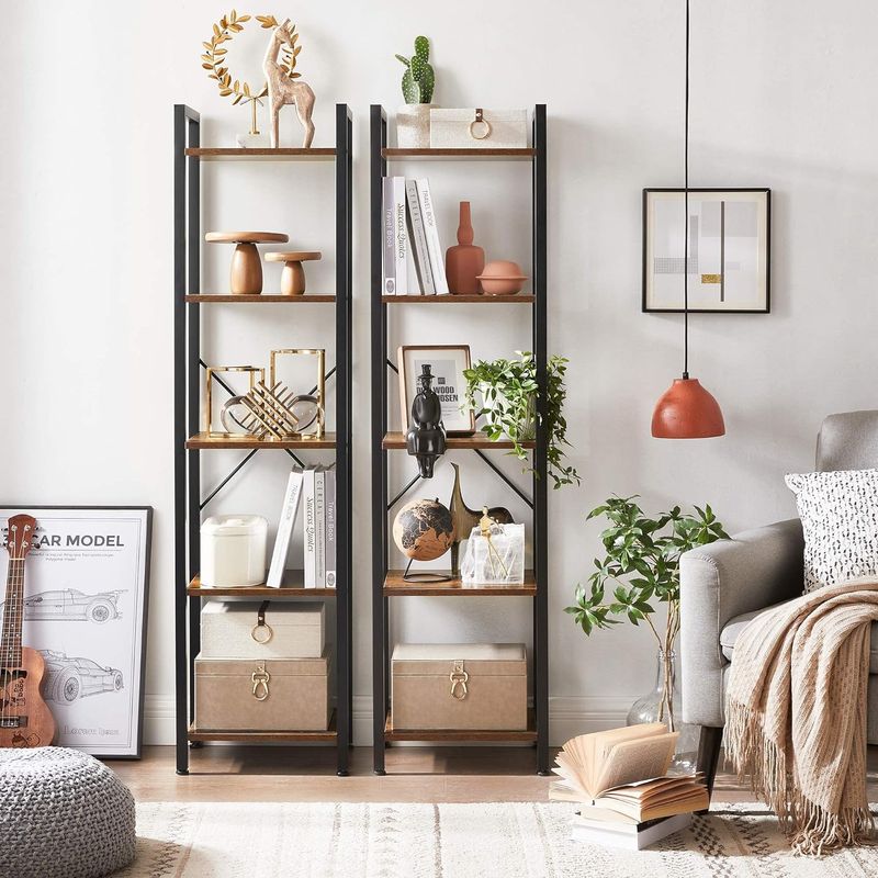 Casa si Gradina - Mobilier - Biblioteci si rafturi - Biblioteci - Raft cu 5 etaje, tip biblioteca, cadru metal si polite lemn, 40x30x153cm, industrial, maro rustic si negru - Infinity.ro