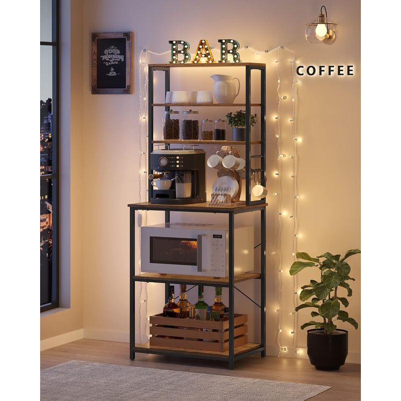 Casa si Gradina - Mobilier - Biblioteci si rafturi - Biblioteci - Raft de bucatarie, spatiu cuptor cu microunde, 6 rafturi, 40x60x167cm, maro rustic si negru - Infinity.ro