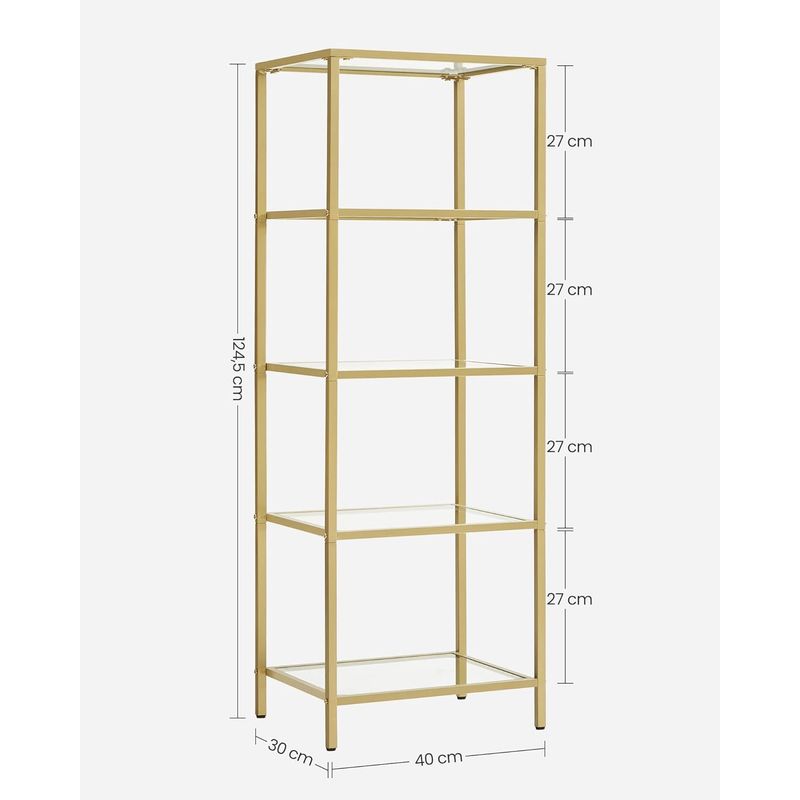 Casa si Gradina - Mobilier - Biblioteci si rafturi - Biblioteci - Raft cu trepte pentru dormitor, 5 etaje, din sticla securizata, cadru din otel, 30x124x40cm, auriu - Infinity.ro