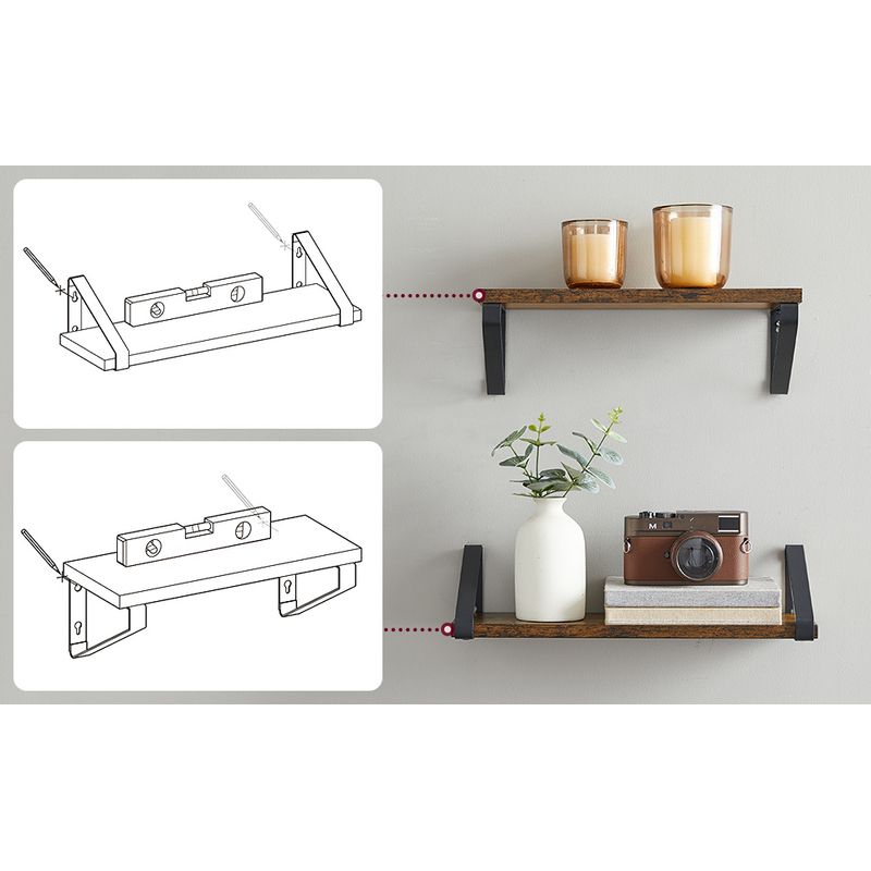 Casa si Gradina - Mobilier - Biblioteci si rafturi - Biblioteci - Raft de perete, set 3 bucati 30cm, 35cm si 40cm, 2 moduri de montare, maro rustic si negru - Infinity.ro