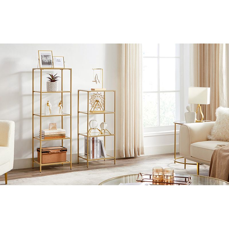 Casa si Gradina - Mobilier - Biblioteci si rafturi - Biblioteci - Raft cu trepte pentru dormitor, 5 etaje, din sticla securizata, cadru din otel, 30x124x40cm, auriu - Infinity.ro