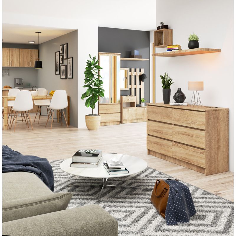 Casa si Gradina - Mobilier - Comode si corpuri - Comode - Comoda cu 6 sertare, PAL laminat, 120x40x77 cm, stejar sonoma - Infinity.ro