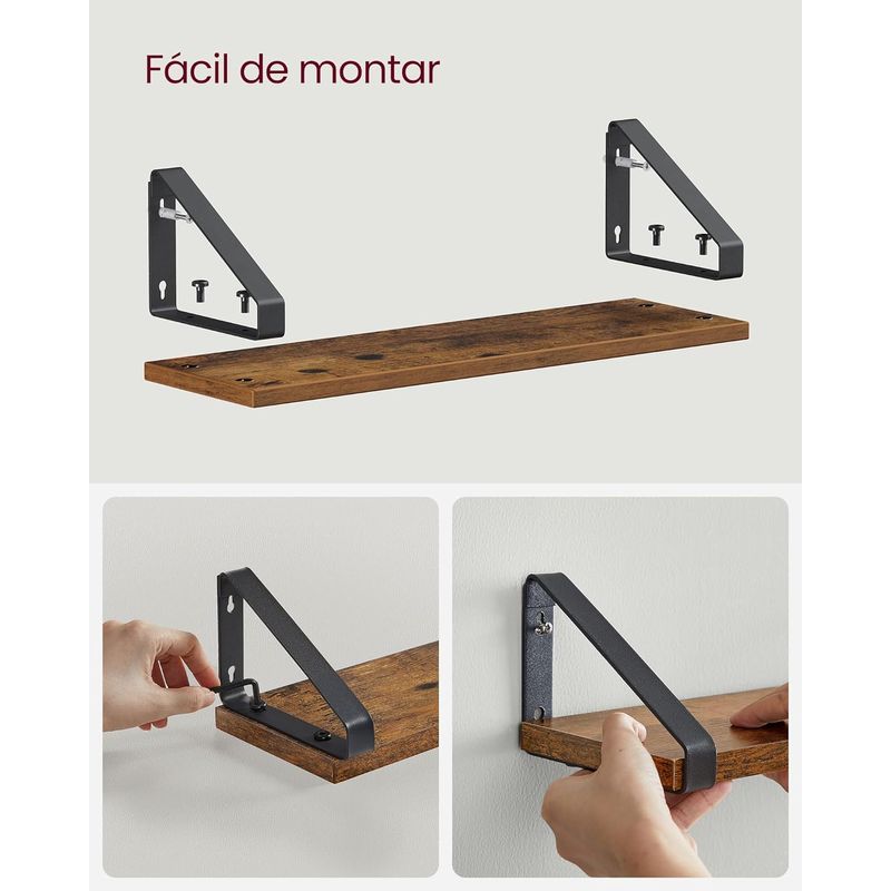 Casa si Gradina - Mobilier - Biblioteci si rafturi - Biblioteci - Raft de perete, set 3 bucati 30cm, 35cm si 40cm, 2 moduri de montare, maro rustic si negru - Infinity.ro