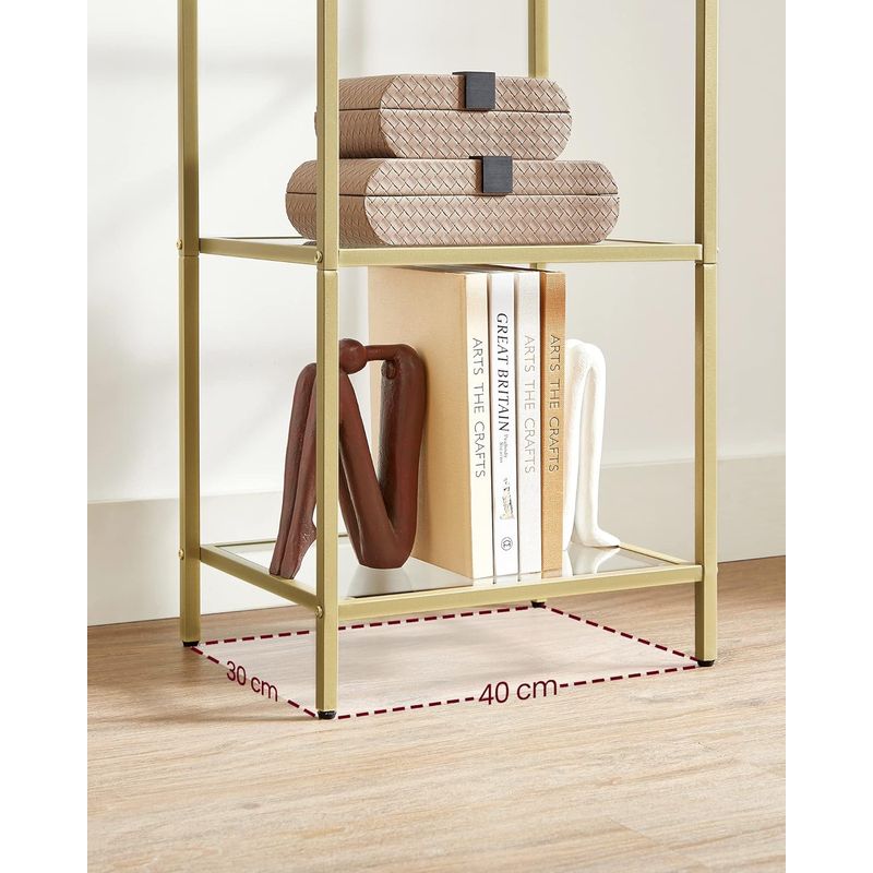 Casa si Gradina - Mobilier - Biblioteci si rafturi - Biblioteci - Raft cu trepte pentru dormitor, 5 etaje, din sticla securizata, cadru din otel, 30x124x40cm, auriu - Infinity.ro