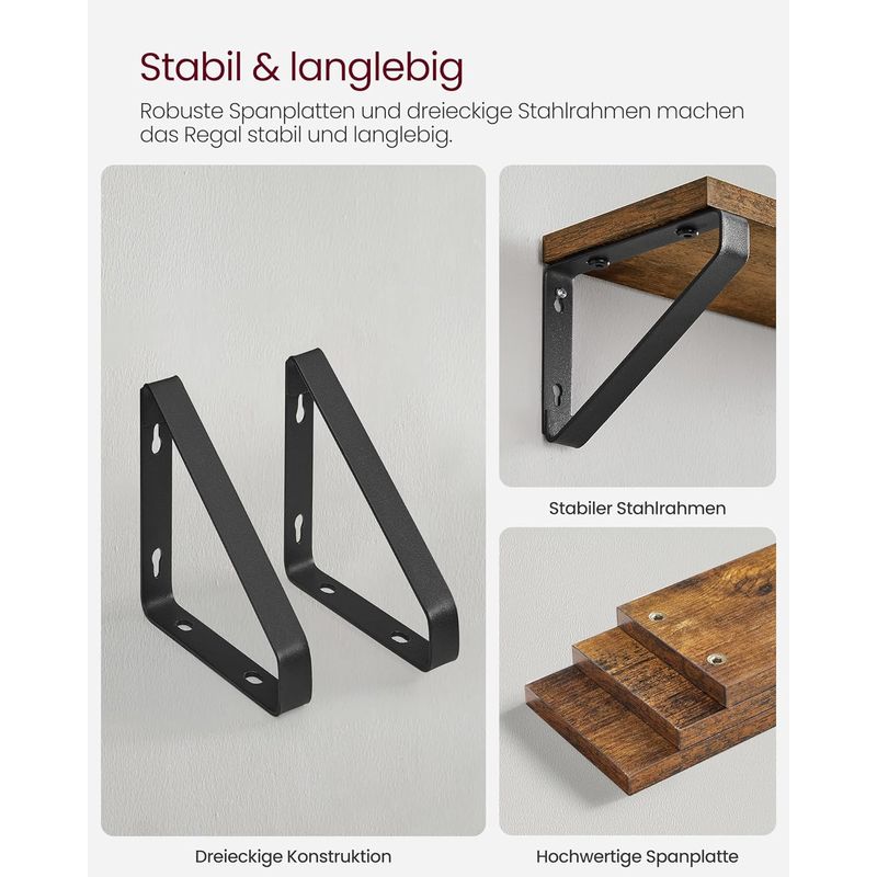 Casa si Gradina - Mobilier - Biblioteci si rafturi - Biblioteci - Raft de perete, set 3 bucati 30cm, 35cm si 40cm, 2 moduri de montare, maro rustic si negru - Infinity.ro