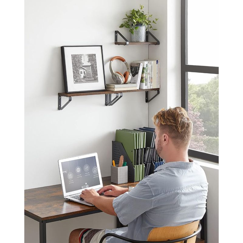 Casa si Gradina - Mobilier - Biblioteci si rafturi - Biblioteci - Raft de perete, set 3 bucati 30cm, 35cm si 40cm, 2 moduri de montare, maro rustic si negru - Infinity.ro