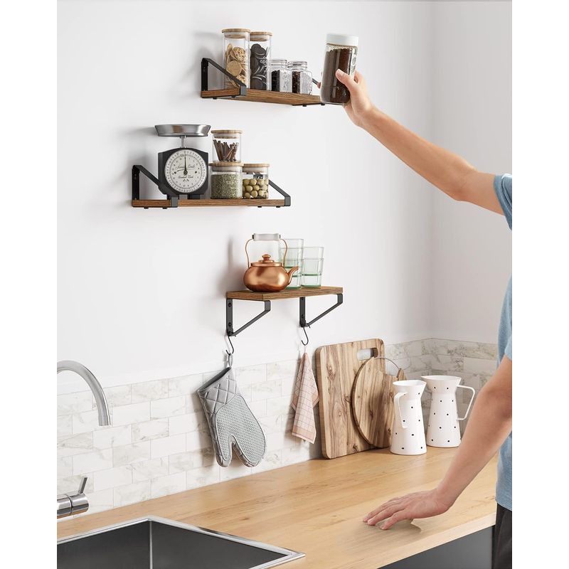 Casa si Gradina - Mobilier - Biblioteci si rafturi - Biblioteci - Raft de perete, set 3 bucati 30cm, 35cm si 40cm, 2 moduri de montare, maro rustic si negru - Infinity.ro