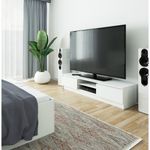 Casa si Gradina - Mobilier - Comode si corpuri - Comode - Comoda TV cu 2 usi si rafturi centrale, PAL laminat, 160x40x33 cm, alb mat - Infinity.ro