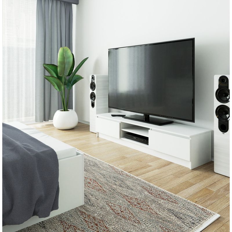 Casa si Gradina - Mobilier - Comode si corpuri - Comode - Comoda TV cu 2 usi si rafturi centrale, PAL laminat, 160x40x33 cm, alb mat - Infinity.ro