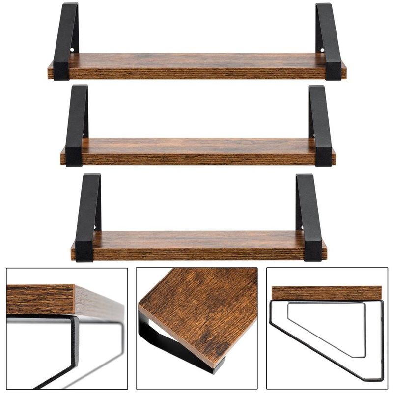 Casa si Gradina - Mobilier - Biblioteci si rafturi - Biblioteci - Set 3 rafturi de perete din metal si MDF, 30-35-40x12 cm, negru si maro - Infinity.ro