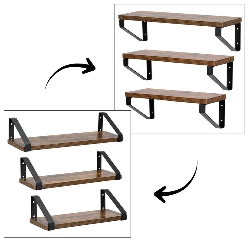 Casa si Gradina - Mobilier - Biblioteci si rafturi - Biblioteci - Set 3 rafturi de perete din metal si MDF, 30-35-40x12 cm, negru si maro - Infinity.ro