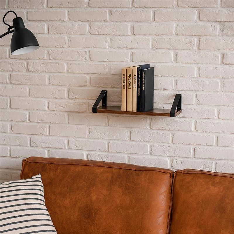 Casa si Gradina - Mobilier - Biblioteci si rafturi - Biblioteci - Set 3 rafturi de perete din metal si MDF, 30-35-40x12 cm, negru si maro - Infinity.ro