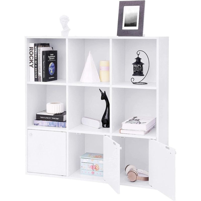 Casa si Gradina - Mobilier - Biblioteci si rafturi - Biblioteci - Biblioteca din lemn, cu 9 cuburi, 3 dulapuri inferioare, 98x98x29cm, alb - Infinity.ro