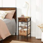 Casa si Gradina - Mobilier - Comode si corpuri - Noptiere - Noptiera inalta cu sertar si 2 rafturi de depozitare, stil industrial, 35x35x70cm, maro rustic si negru - Infinity.ro