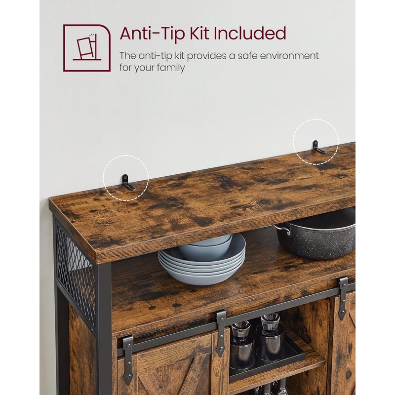 Casa si Gradina - Mobilier - Comode si corpuri - Corpuri bucatarie - Comoda pentru living sau bucatarie, cu 2 usi glisante, rafturi reglabile, stil rustic, 33x100x80cm, maro si negru - Infinity.ro