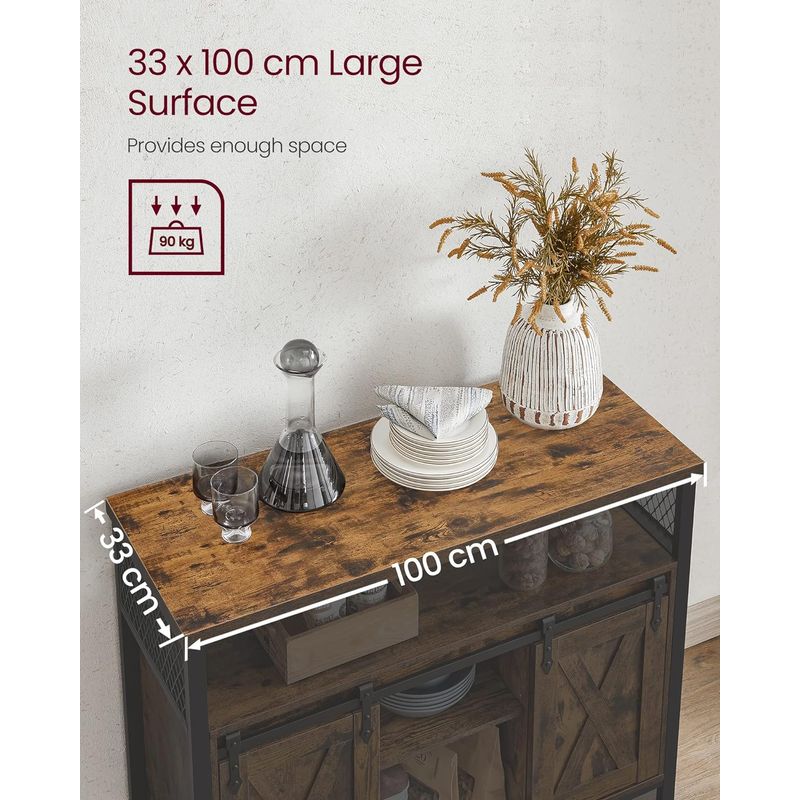 Casa si Gradina - Mobilier - Comode si corpuri - Corpuri bucatarie - Comoda pentru living sau bucatarie, cu 2 usi glisante, rafturi reglabile, stil rustic, 33x100x80cm, maro si negru - Infinity.ro