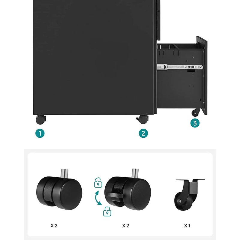 Casa si Gradina - Mobilier - Mese si birouri - Birouri - Dulap mobil tip rollbox pentru birouri, din otel, sertar cu sina dosare A4, 39x52x60 cm, negru - Infinity.ro