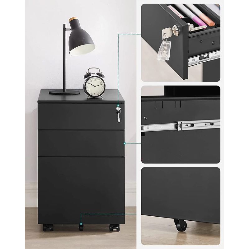 Casa si Gradina - Mobilier - Mese si birouri - Birouri - Dulap mobil tip rollbox pentru birouri, din otel, sertar cu sina dosare A4, 39x52x60 cm, negru - Infinity.ro