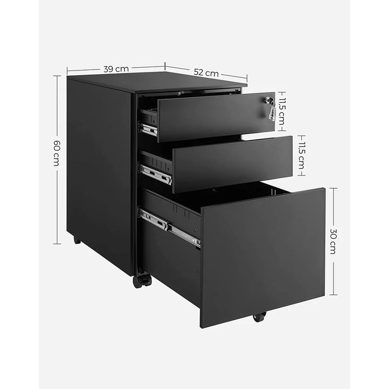 Casa si Gradina - Mobilier - Mese si birouri - Birouri - Dulap mobil tip rollbox pentru birouri, din otel, sertar cu sina dosare A4, 39x52x60 cm, negru - Infinity.ro