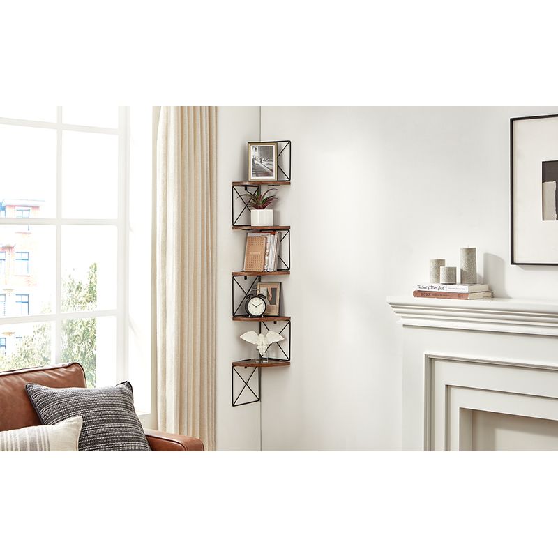 Casa si Gradina - Mobilier - Biblioteci si rafturi - Biblioteci - Raft de perete pentru colt, cadru otel cu 5 etaje din MDF, 20x20x128cm, maro rustic si negru - Infinity.ro