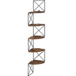 Casa si Gradina - Mobilier - Biblioteci si rafturi - Biblioteci - Raft de perete pentru colt, cadru otel cu 5 etaje din MDF, 20x20x128cm, maro rustic si negru - Infinity.ro
