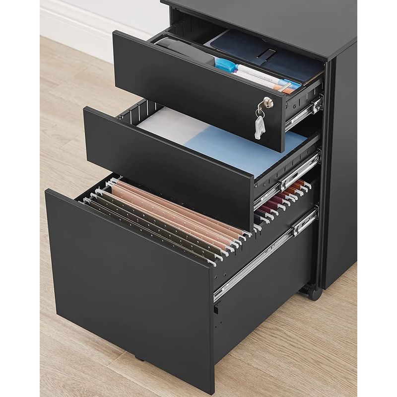 Casa si Gradina - Mobilier - Mese si birouri - Birouri - Dulap mobil tip rollbox pentru birouri, din otel, sertar cu sina dosare A4, 39x52x60 cm, negru - Infinity.ro