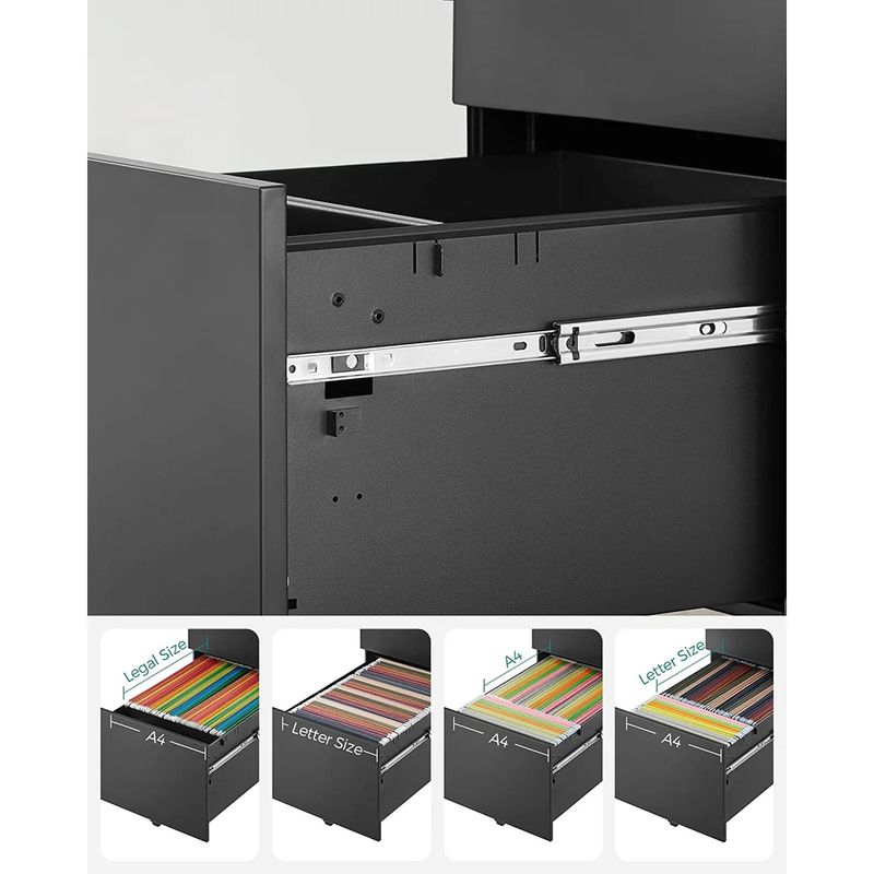 Casa si Gradina - Mobilier - Mese si birouri - Birouri - Dulap mobil tip rollbox pentru birouri, din otel, sertar cu sina dosare A4, 39x52x60 cm, negru - Infinity.ro