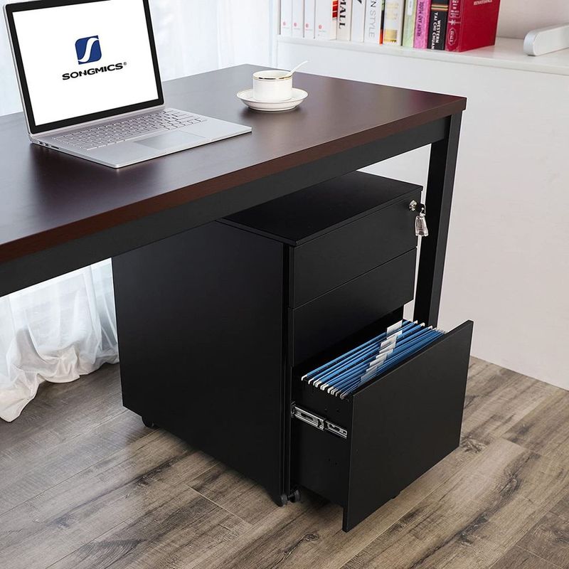 Casa si Gradina - Mobilier - Mese si birouri - Birouri - Dulap mobil tip rollbox pentru birouri, din otel, sertar cu sina dosare A4, 39x52x60 cm, negru - Infinity.ro
