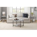 Casa si Gradina - Mobilier - Mese si birouri - Masute de cafea - Masa de cafea rotunda cu blat din imitatie de marmura, polita suplimentara din sticla, 80x45cm, alb si negru - Infinity.ro