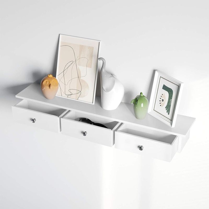 Casa si Gradina - Mobilier - Biblioteci si rafturi - Biblioteci - Raft de perete plutitor cu 3 sertare, din MDF lucios, 80x15x10 cm, alb - Infinity.ro