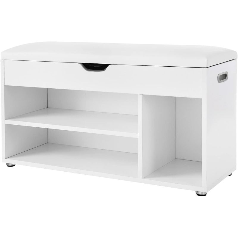Casa si Gradina - Mobilier - Dulapuri si sifoniere - Dulapuri pantofi - Pantofar cu banca, capitonata, 3 compartimente, sarcina 150 kg, 30x80x44cm, modern, alb - Infinity.ro