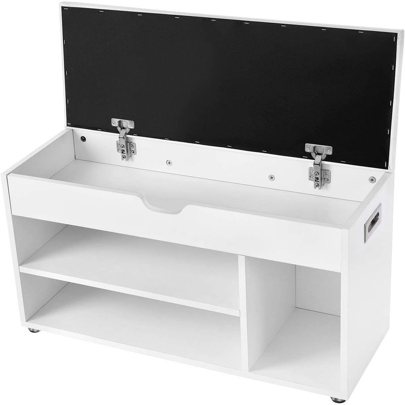Casa si Gradina - Mobilier - Dulapuri si sifoniere - Dulapuri pantofi - Pantofar cu banca, capitonata, 3 compartimente, sarcina 150 kg, 30x80x44cm, modern, alb - Infinity.ro