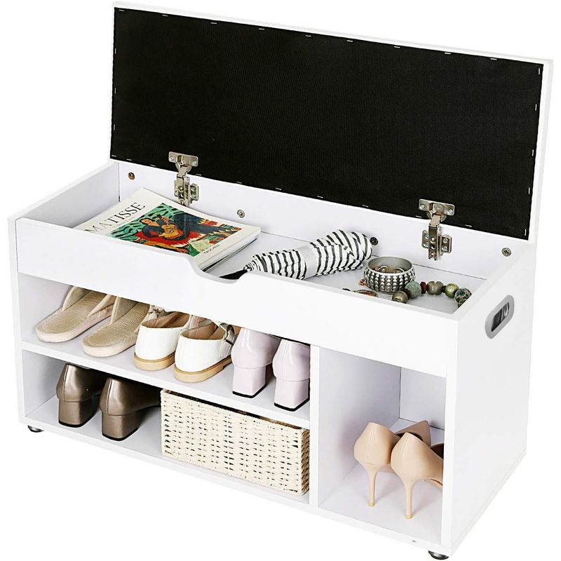 Casa si Gradina - Mobilier - Dulapuri si sifoniere - Dulapuri pantofi - Pantofar cu banca, capitonata, 3 compartimente, sarcina 150 kg, 30x80x44cm, modern, alb - Infinity.ro
