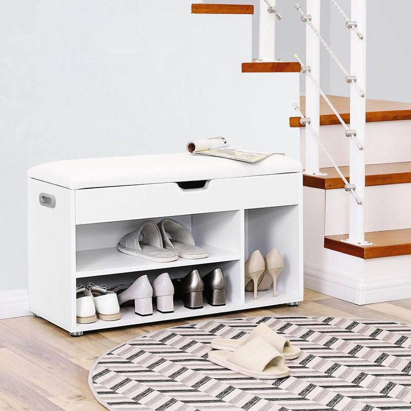 Casa si Gradina - Mobilier - Dulapuri si sifoniere - Dulapuri pantofi - Pantofar cu banca, capitonata, 3 compartimente, sarcina 150 kg, 30x80x44cm, modern, alb - Infinity.ro