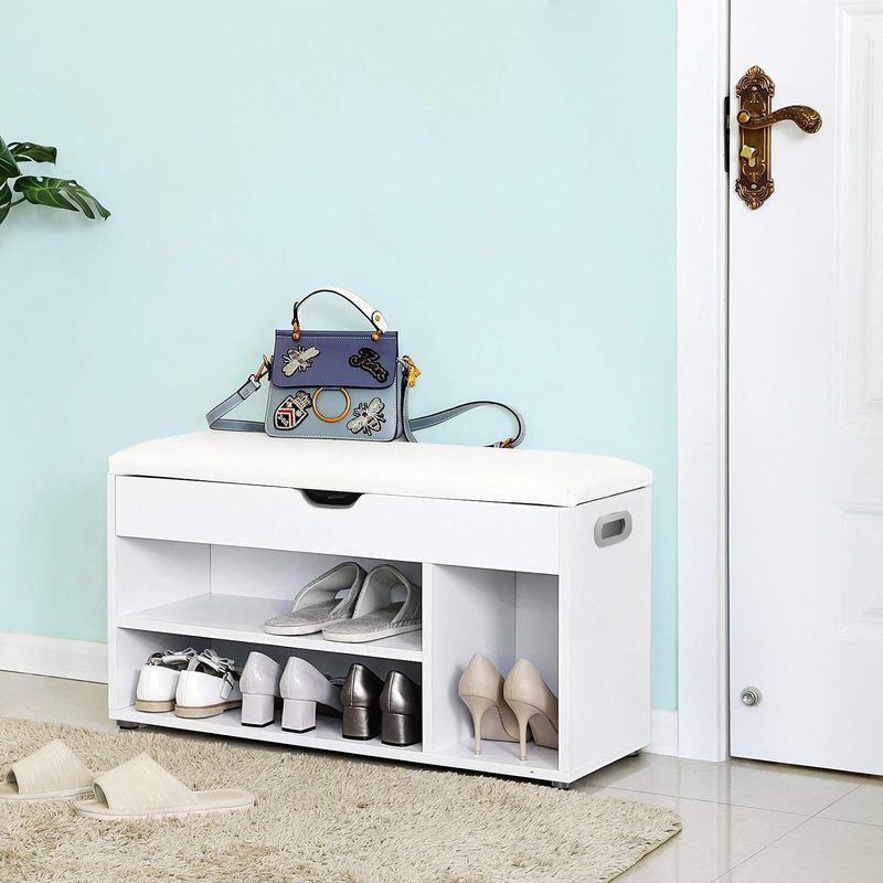Casa si Gradina - Mobilier - Dulapuri si sifoniere - Dulapuri pantofi - Pantofar cu banca, capitonata, 3 compartimente, sarcina 150 kg, 30x80x44cm, modern, alb - Infinity.ro