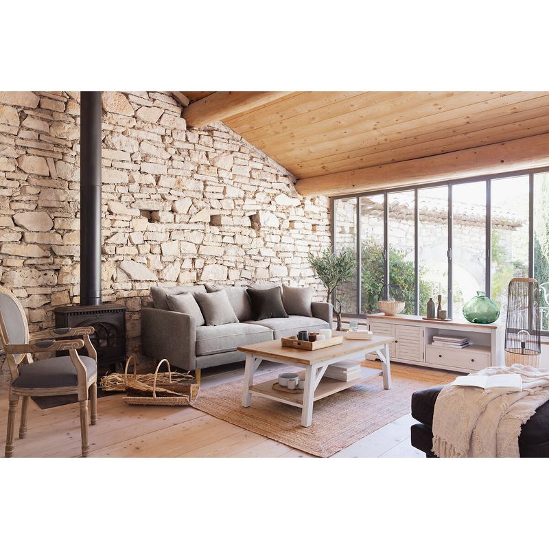 Casa si Gradina - Mobilier - Mese si birouri - Masute de cafea - Masuta cafea Atmosphera Olbia cu 2 blaturi, MDF si acacia, 120x70x45 cm, alb - Infinity.ro