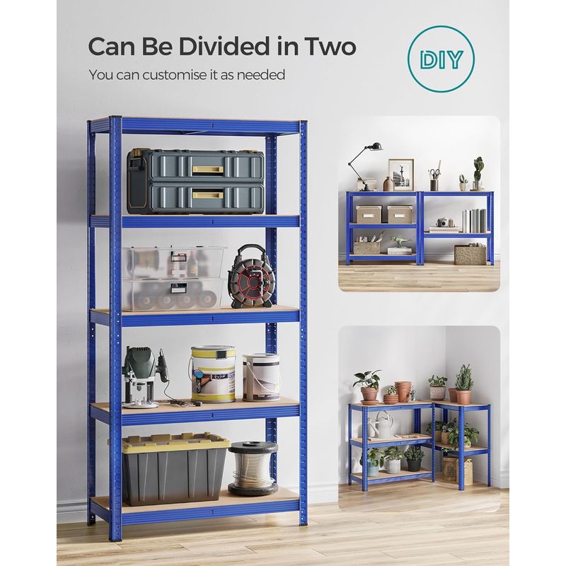 Casa si Gradina - Mobilier - Biblioteci si rafturi - Rafturi - Raft de depozitare metalic, cu rafturi din MDF, 5 polite, max. 875 kg, 180x90x40cm, albastru - Infinity.ro